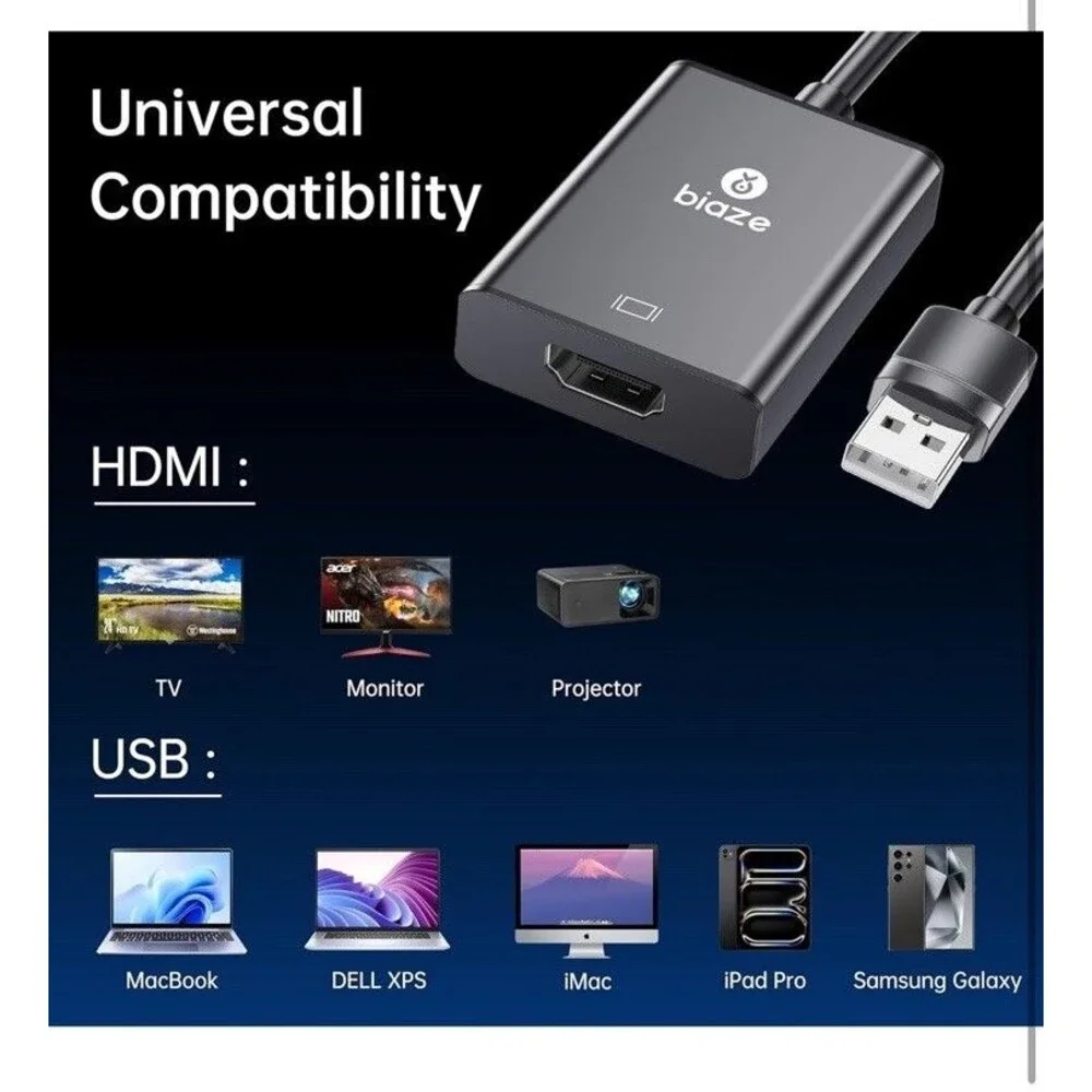 USB To HDMI- Converter Multi Display Graphic Adapter for PC Supports 4K@60Hz HDR